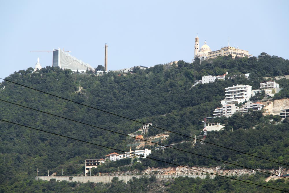 Harissa the original and new cathedral on the left and the Orthodox Cathedral on the right